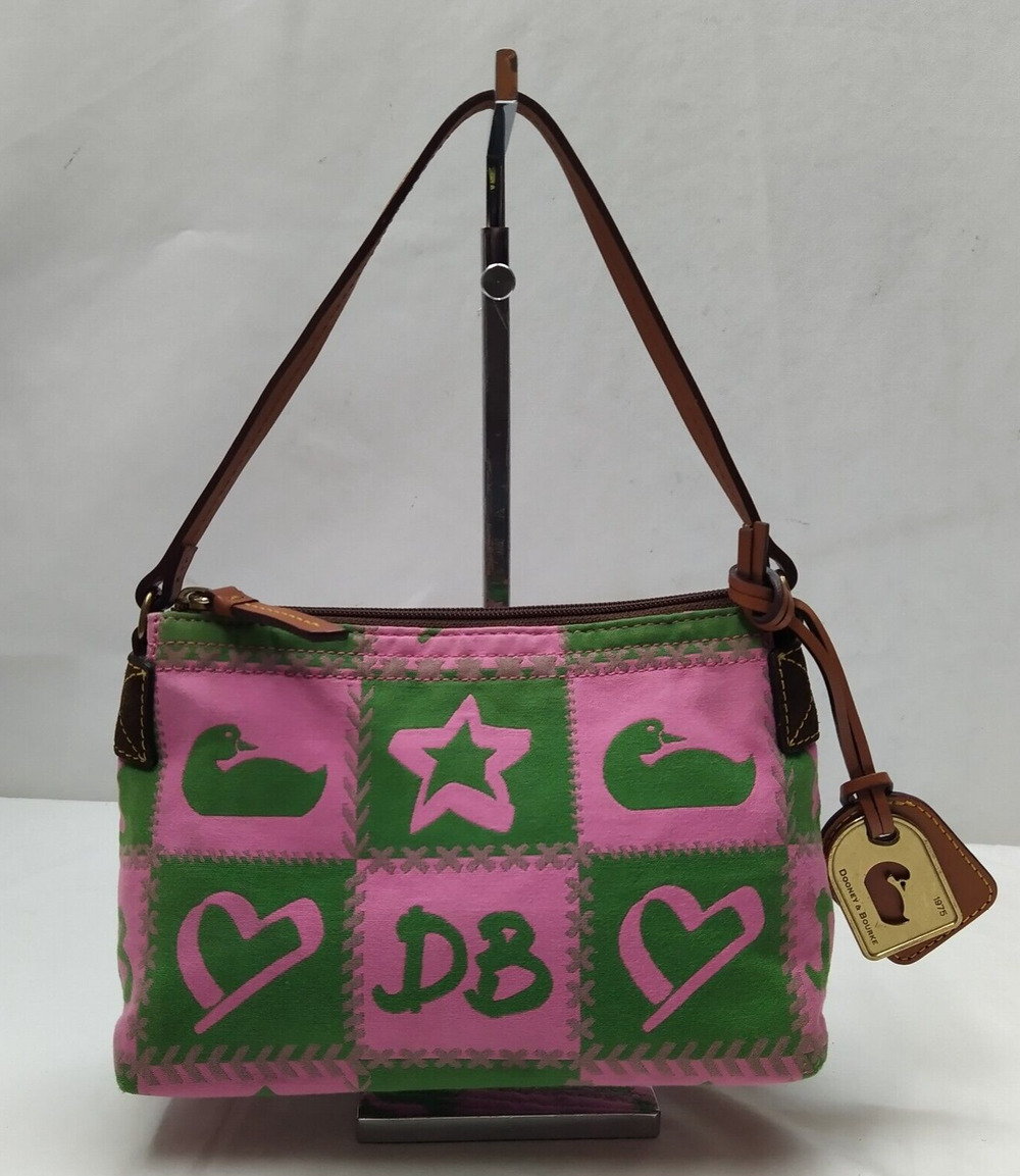 Dooney & Bourke Multicolor Canvas Leather Trim Zipper Closure Small Hobo Bag